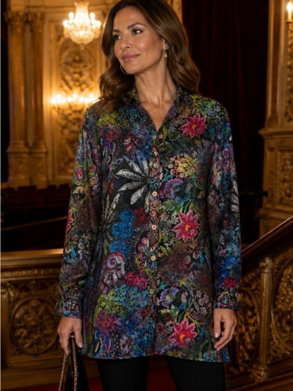 Floral Multicolor Button-Front Tunic Top